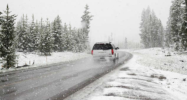All Weather Tires Driving On Highway Light Snow Conditions Image